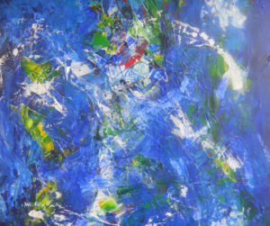 malerier, akryl på lærred overvejende blå nuancer
