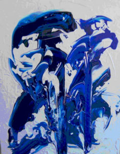 malerier, her malet med hvidt og blåt akrylmaling på lærred